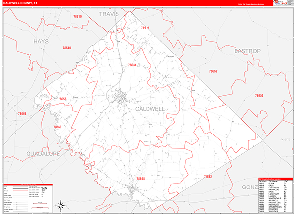 Caldwell County, TX Zip Code Map