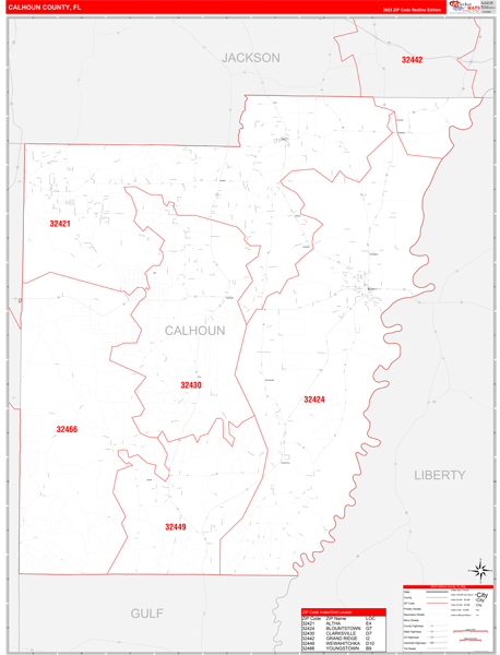 Calhoun County, FL Carrier Route Wall Map