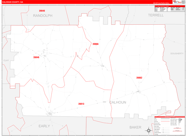 Calhoun County, GA Wall Map Red Line Style