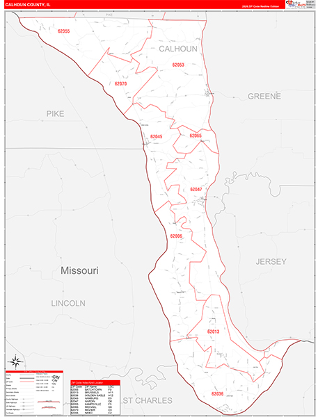 Calhoun County, IL Zip Code Wall Map