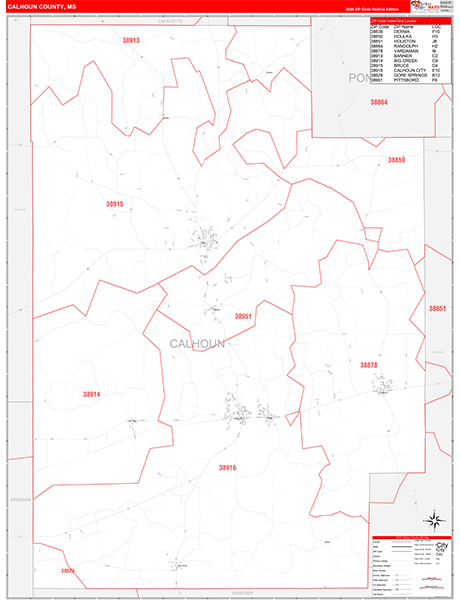 Calhoun County, MS Zip Code Map