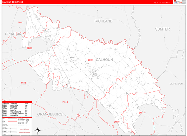 Calhoun County, SC Zip Code Wall Map
