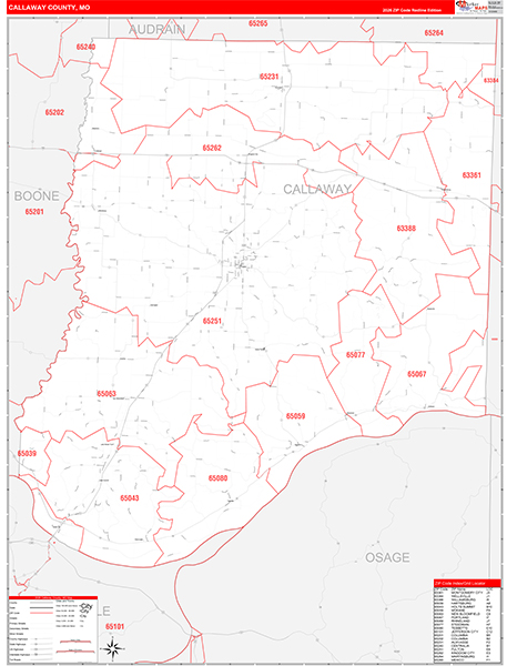 Callaway County, MO Map Red Line Style