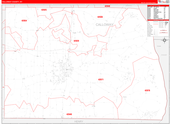 Calloway County, KY Wall Map Red Line Style