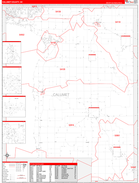 Calumet County, WI Zip Code Wall Map