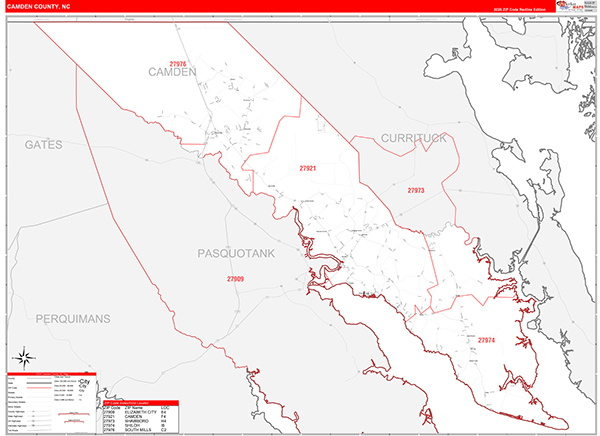 Camden County, NC Zip Code Wall Map