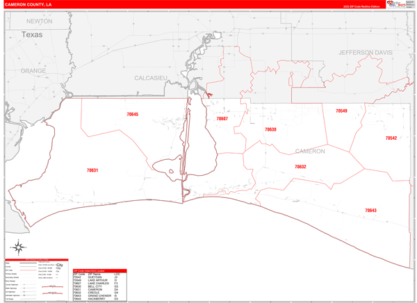 Cameron Parish (County), LA Zip Code Wall Map