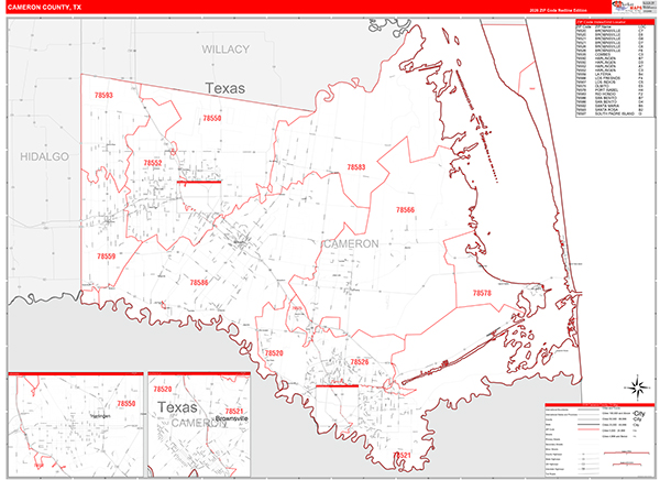 Cameron County, TX Zip Code Map