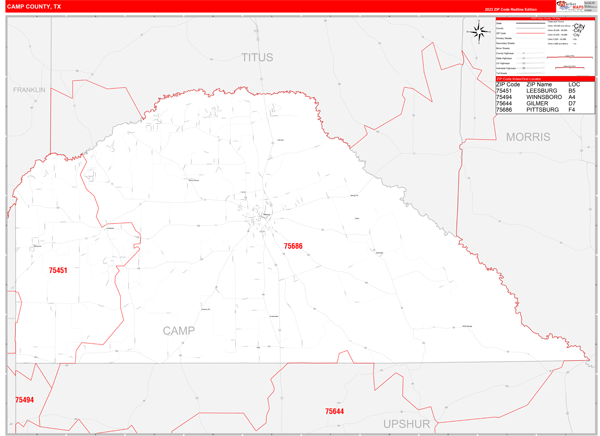 Camp County, TX Zip Code Map