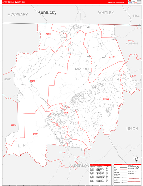 Campbell County, TN Zip Code Map