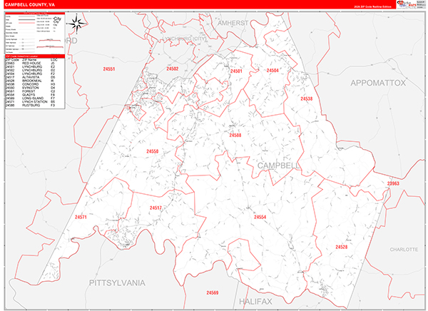 Campbell County, VA Zip Code Map