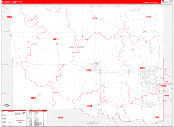 Canadian County Digital Map Red Line Style