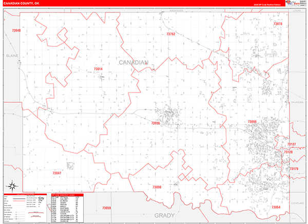 Canadian County, OK Carrier Route Wall Map