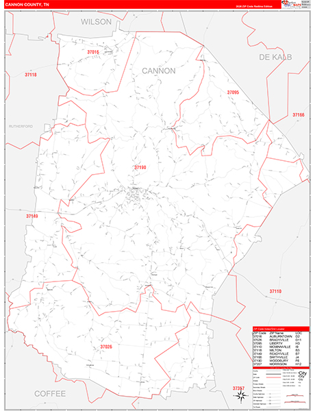 Cannon County, TN Zip Code Map