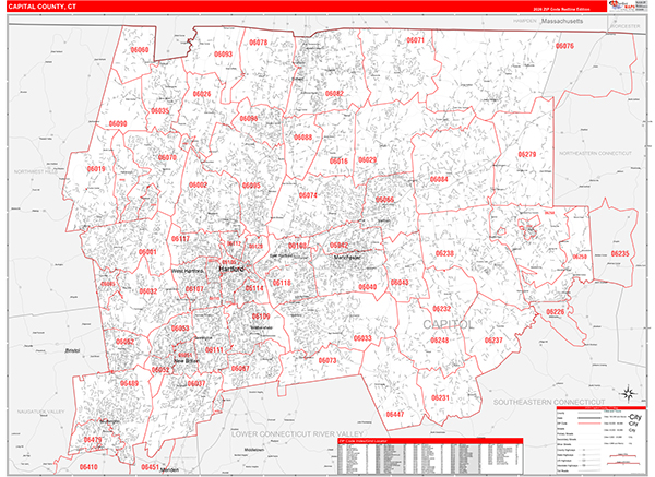 Capitol County, CT Carrier Route Wall Map