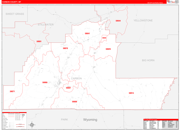 Carbon County, MT Zip Code Map