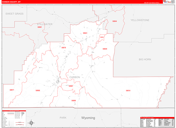 Carbon County, MT Zip Code Wall Map