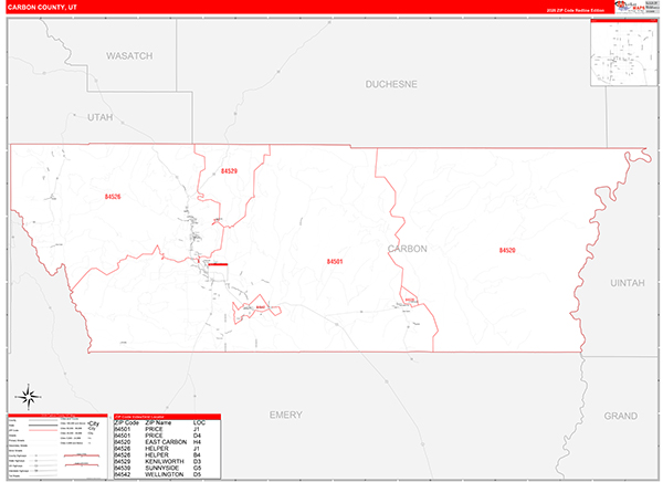 Carbon County, UT Zip Code Map