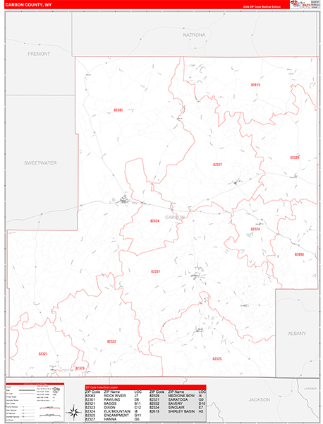 Carbon County, WY Zip Code Map