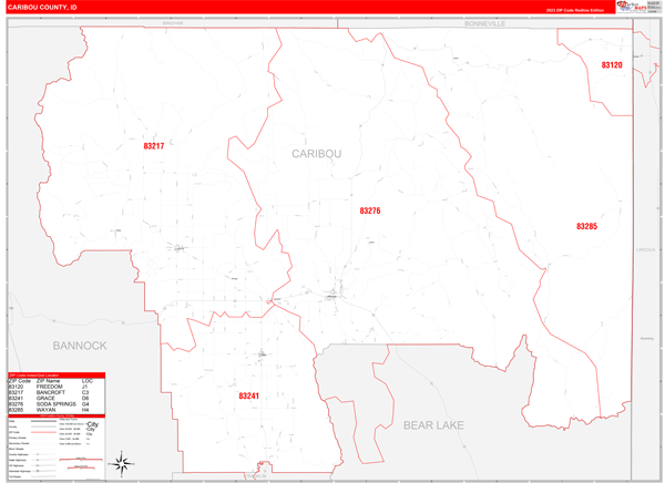 Caribou County, ID Zip Code Wall Map