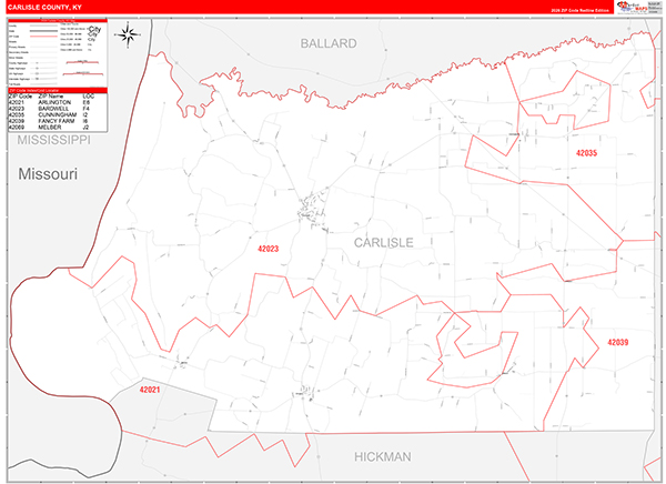 Carlisle County, KY Zip Code Wall Map