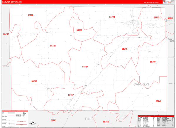 Carlton County Digital Map Red Line Style