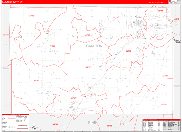 Carlton County, MN Zip Code Map