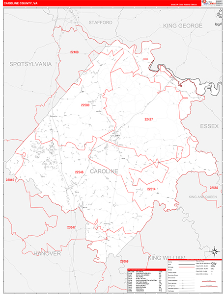 Caroline County, VA Zip Code Map