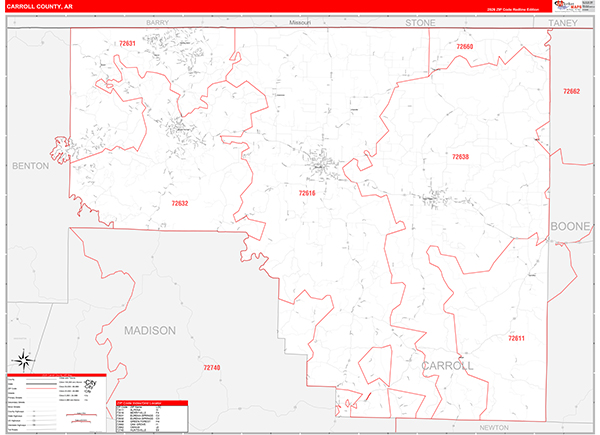 Carroll County, AR Zip Code Map