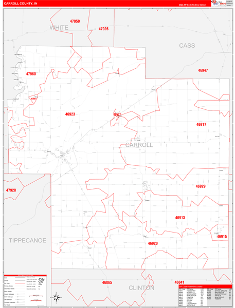 Carroll County, IN Zip Code Map