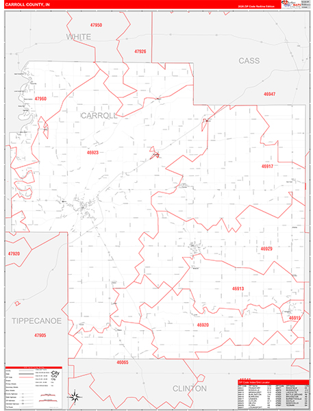 Carroll County, IN Zip Code Map
