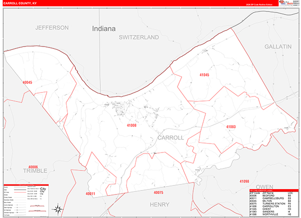 Carroll County, KY Zip Code Map