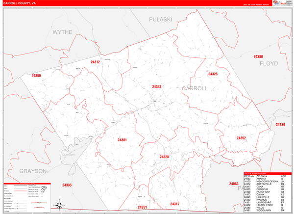 Carroll County, VA Zip Code Map