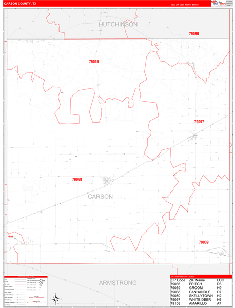 Carson County Digital Map Red Line Style