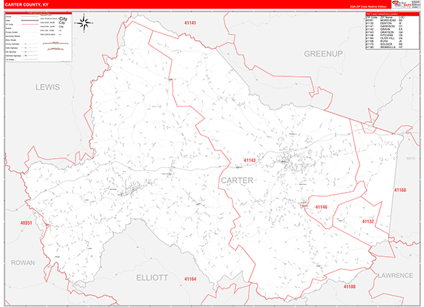 Carter County, KY Zip Code Map