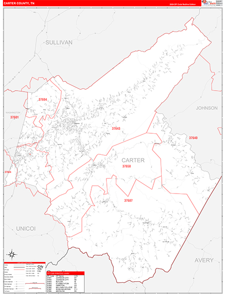 Carter County, TN Zip Code Map