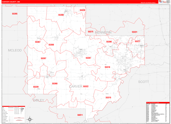 Carver County Digital Map Red Line Style