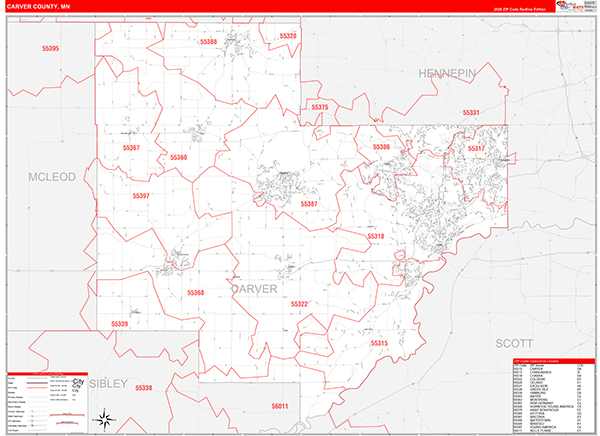 Carver County, MN Zip Code Map