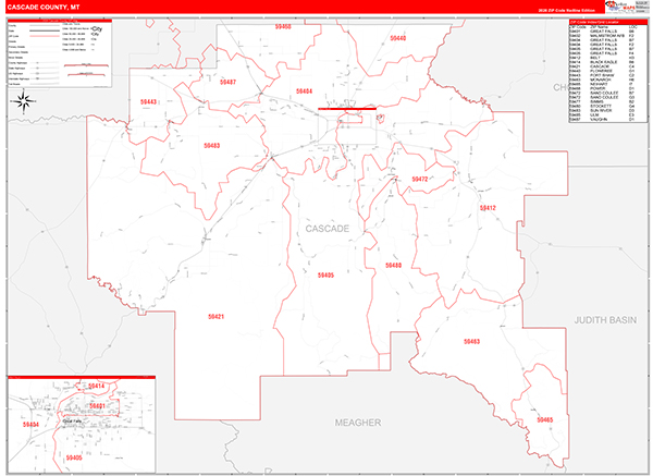 Cascade County, MT Zip Code Wall Map