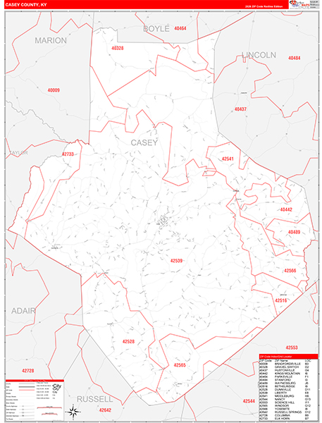 Casey County, KY Zip Code Map