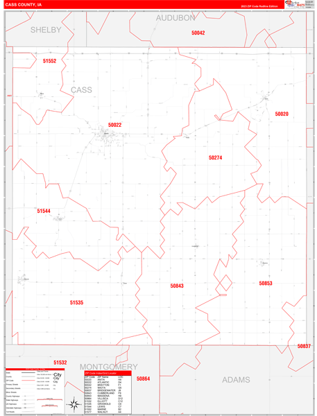 Cass County, IA Zip Code Map