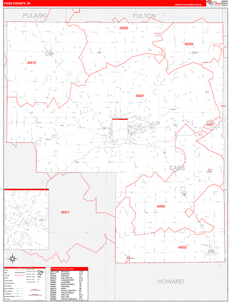 Cass County, IN Zip Code Map