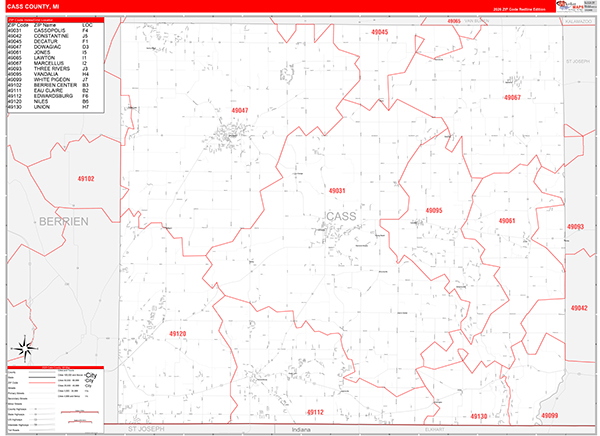 Cass County, MI Zip Code Map