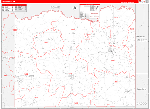 Cass County, TX Zip Code Map