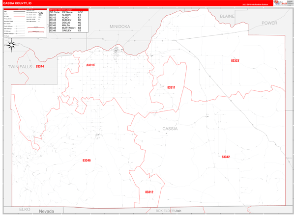 Cassia County, ID Zip Code Wall Map