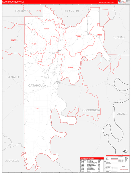 Catahoula Parish (County), LA Wall Map Red Line Style