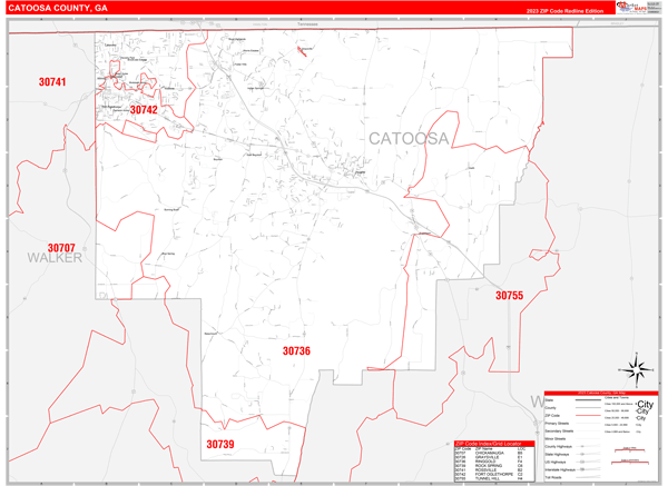 Catoosa County, GA Wall Map Red Line Style