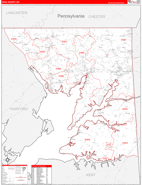 Cecil County, MD Zip Code Wall Map