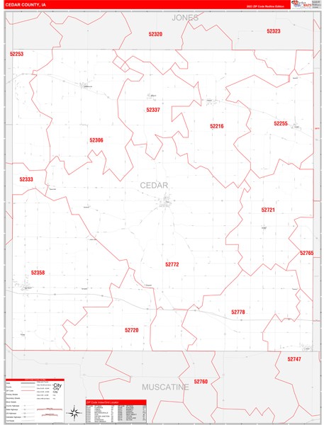 Cedar County, IA Zip Code Wall Map