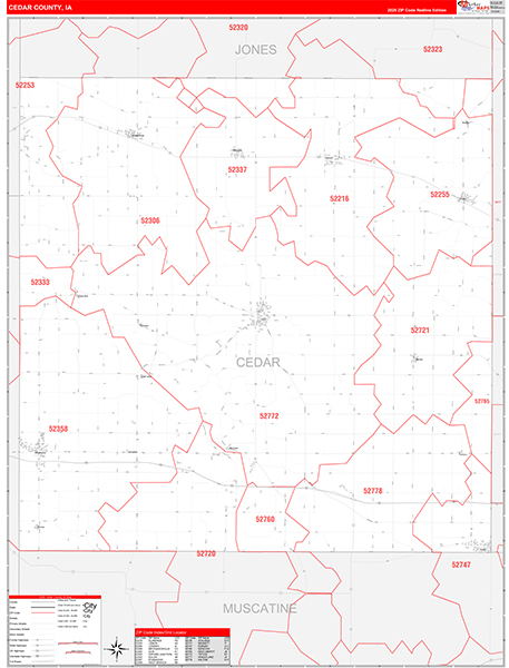 Cedar County, IA Zip Code Wall Map